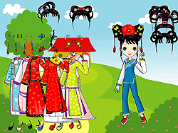 韓国の伝統的な女の子のドレスアップ